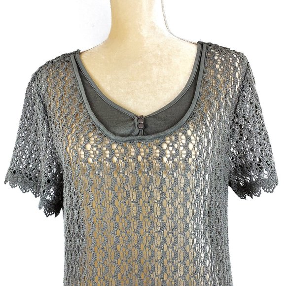 Monoreno Crochet Lace Open Knit Olive Green Dress - Picture 4 of 9